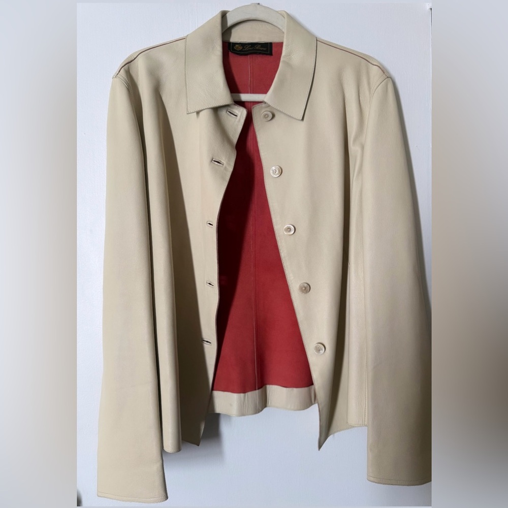 Loro Piana Beige Leather Jacket w/ Red Lining – Very Good Condition size48